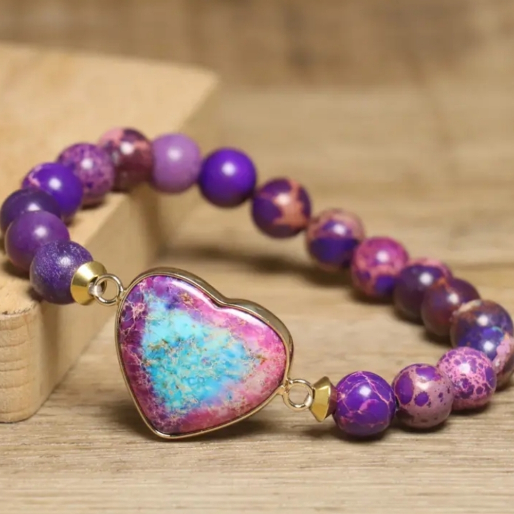 Bracelet (Set Of 4) Heart Charm Jasper Bracelet Purple,Orange,Blue  Green New